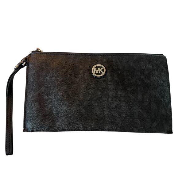 Michael Kors MK Monogram Black Coated Canvas Zip Top Wristlet - Picture 6 of 11